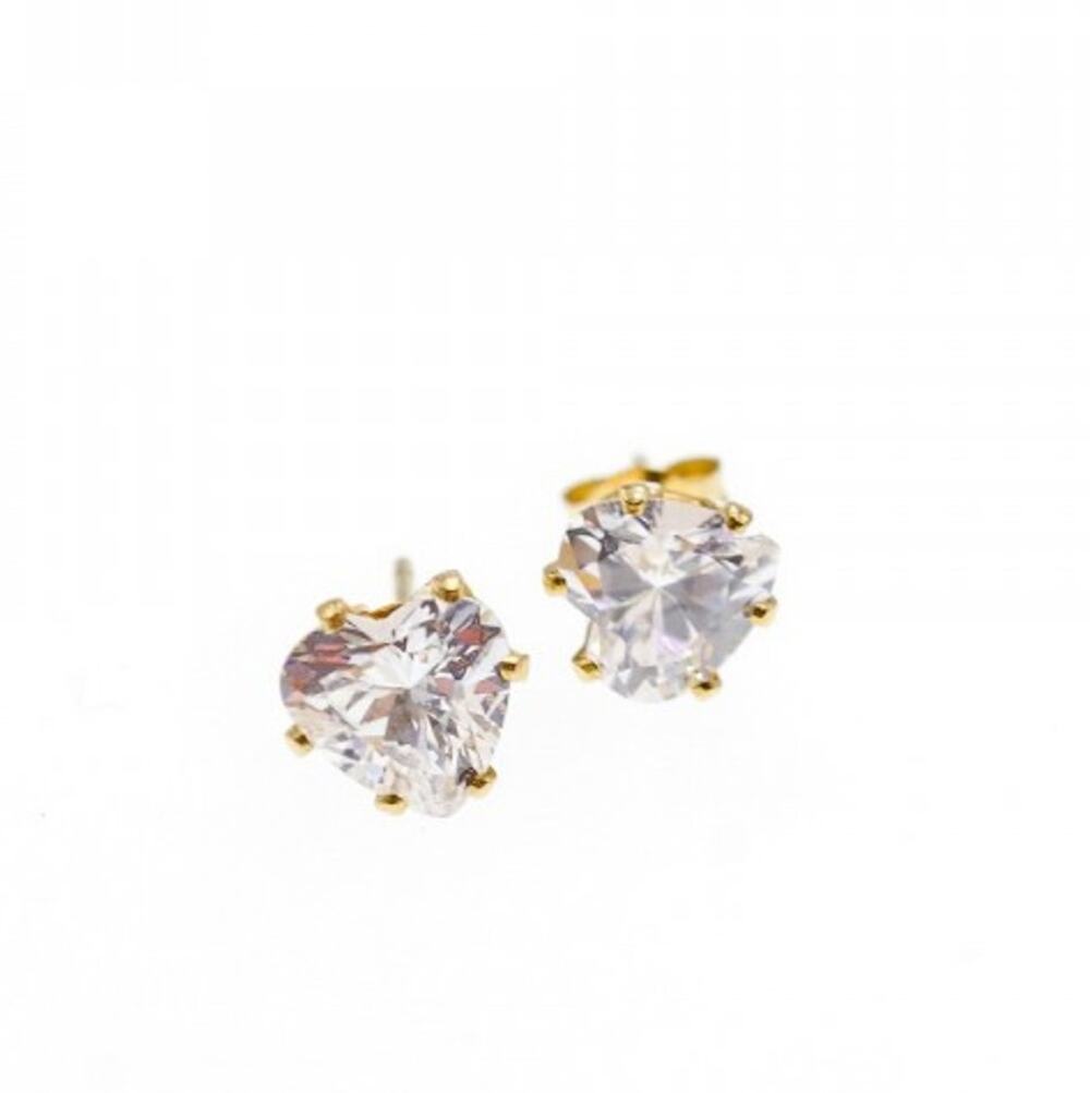 14K Yellow Gold CZ Hearts Earrings